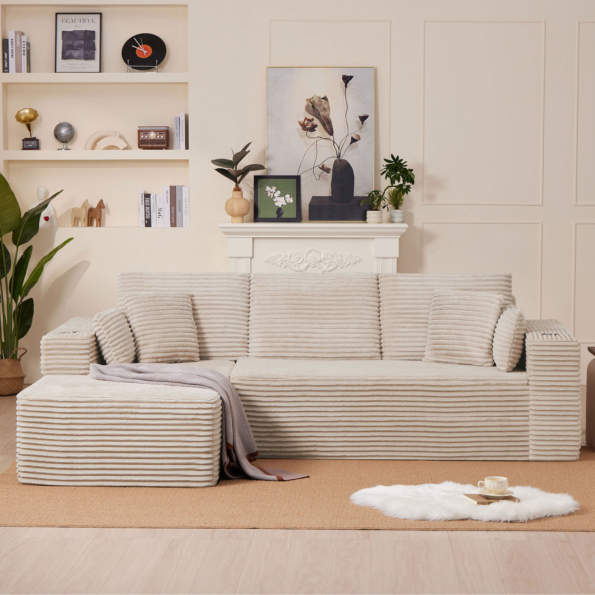 Latitude Run® 102.76" Corduroy Cloudy L Shaped Sofa with Chaise ...