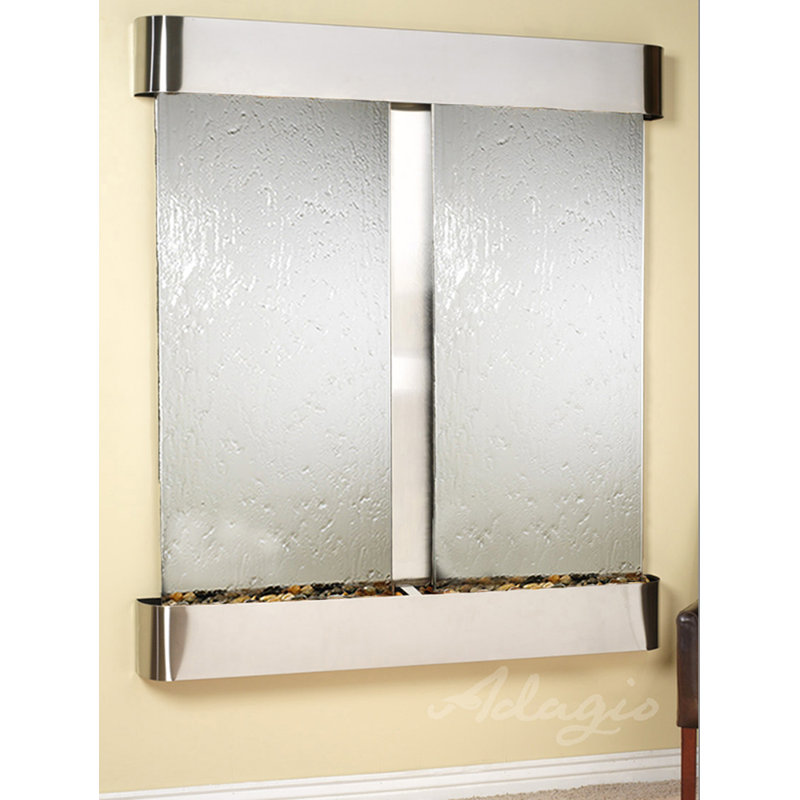 Cottonwood Falls Fountain with Light, Black Spider Marble, Stainless Steel, Rounded