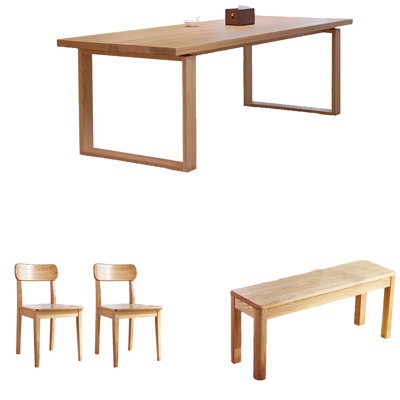 Ensemble de salle à manger rectangulaire en bois massif L 63 po x l 31,5 po