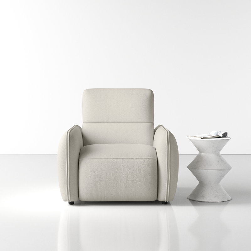 Pompeo Upholstered Recliner Armchair, Warm White Basketweave