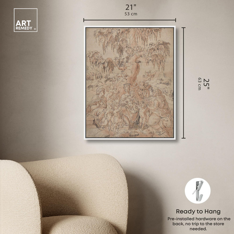 Madonna and Child with Saints Canvas Classic Sketches par Art Remedy, H 25 po x l 21 po, Cadre flottant blanc
