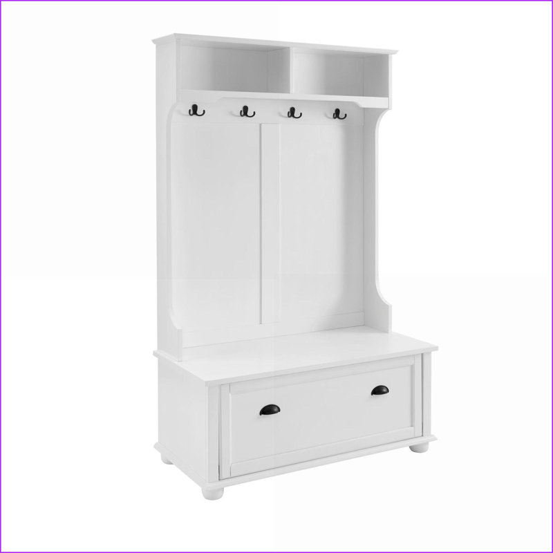 Banc de vestibule Hall Tree, bord de mer classique avec tablettes, armoires à chaussures et amp; Crochets, blanc | Pieds en bois massif | Panneau de fibres à densité moyenne