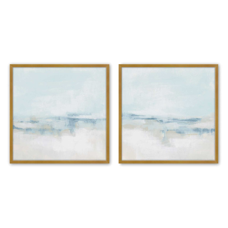 Ensemble de 2 impressions sur toile Cloudy Shoreline Hues, Cadre doré poli, H 21,5 po x l 41,5 po x P 1,25 po