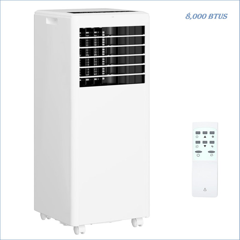 8,000 Btu Portable Air Conditioner With Built-in Dehumidifier, Portable Ac Unit For Rooms Up To 350 Sq Ft - Remote Control, Window Kit, 3 Fan Speeds, Easy To Move, Black Operation Panel