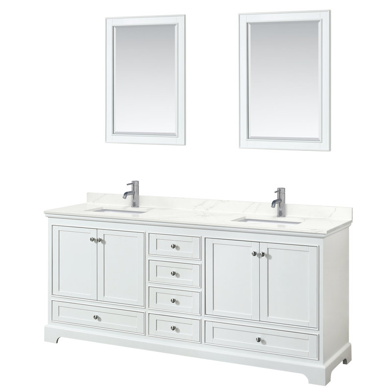 Deborah 80'' Double Bathroom Vanity with Quartz Top with Mirror, Dark Grey, Giotto Quartz, Matte Black