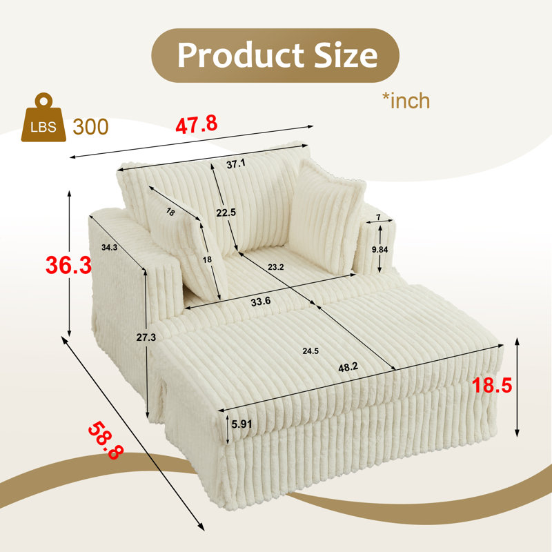 Chaise longue modulaire en velours côtelé l 47,8 po Izeyah, Beige