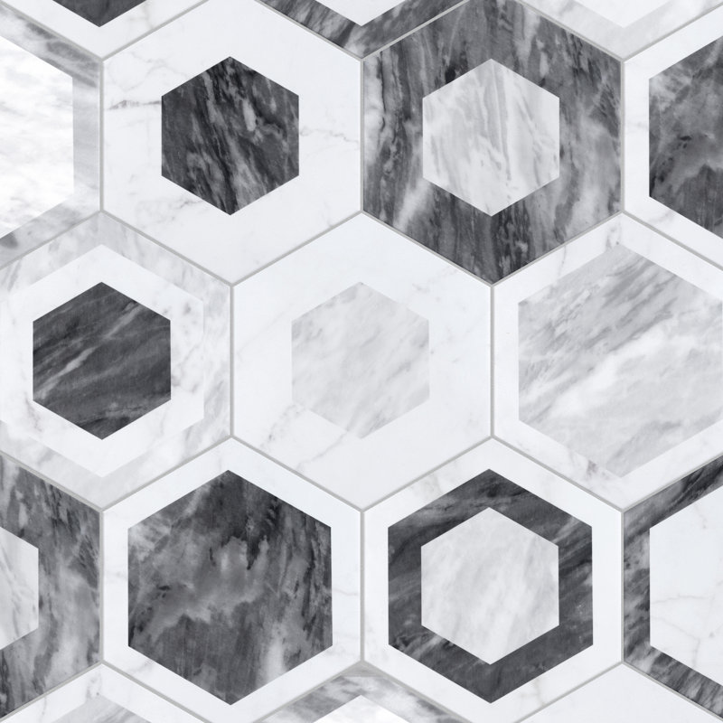 Carreau de porcelaine à motif hexagonal 7 po x 8 po Classico Bardiglio