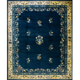 Antique Chinese Allover Floral Blue 1920s Rug