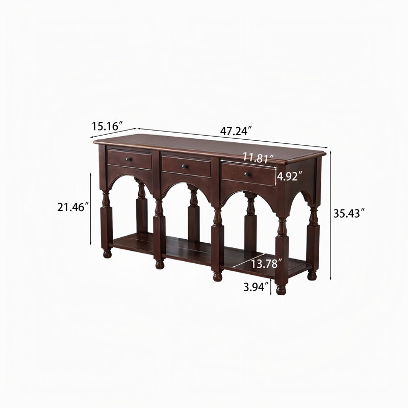 Retro Walnut Colour Solid Wood Rectangle Entryway Table, 35.43" H x 47.24" W x 15.16" D