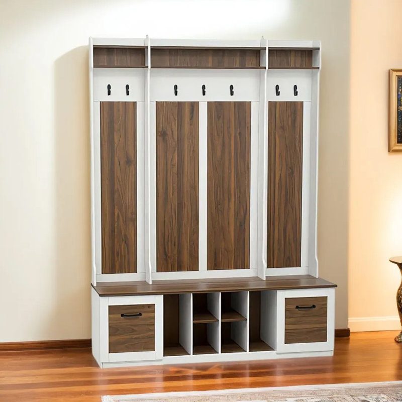 Banc de vestibule 5-en-1 avec portemanteau, Blanc