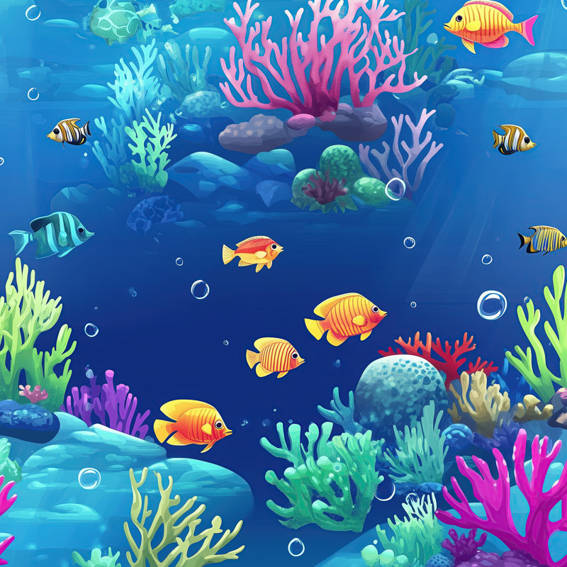 Papier peint tropical avec motif de poissons océaniques