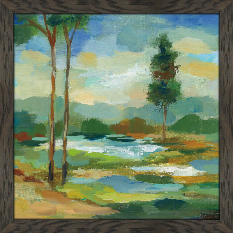 «Early Spring Landscape I», reproduction de peinture acrylique, H 31,5 po x l 31,5 po x P 1 po, Cadre chocolat patiné