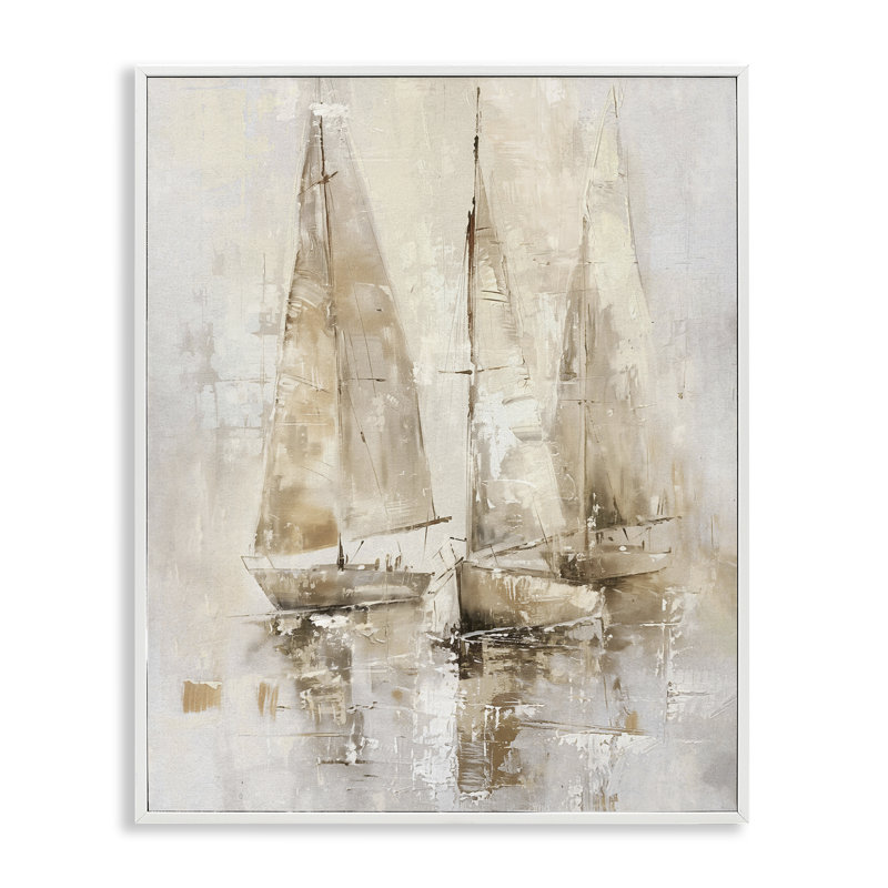  Art de giclée sur voile neutre sur mer par Nina Blue, H 14 po x l 11 po, Estampe numérique encadrée blanc bord de mer