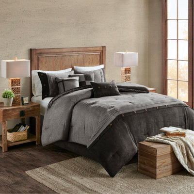 Ensemble d'édredon 7 pièces en faux suède gris grand