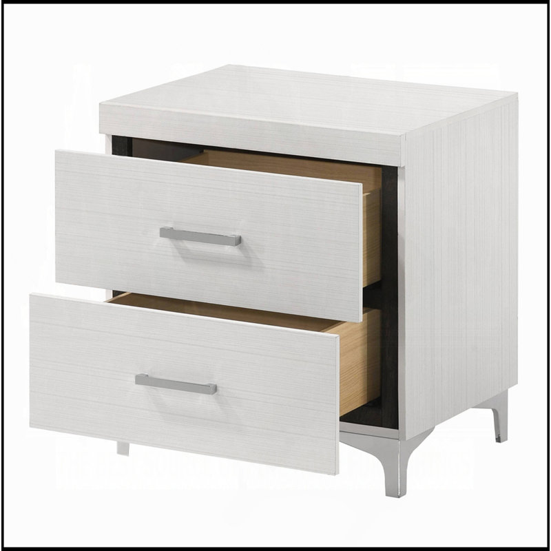 Mobilier de chambre à coucher moderne et moderne avec table de chevet à finition blanche et 2 tiroirs en métal 1Pc