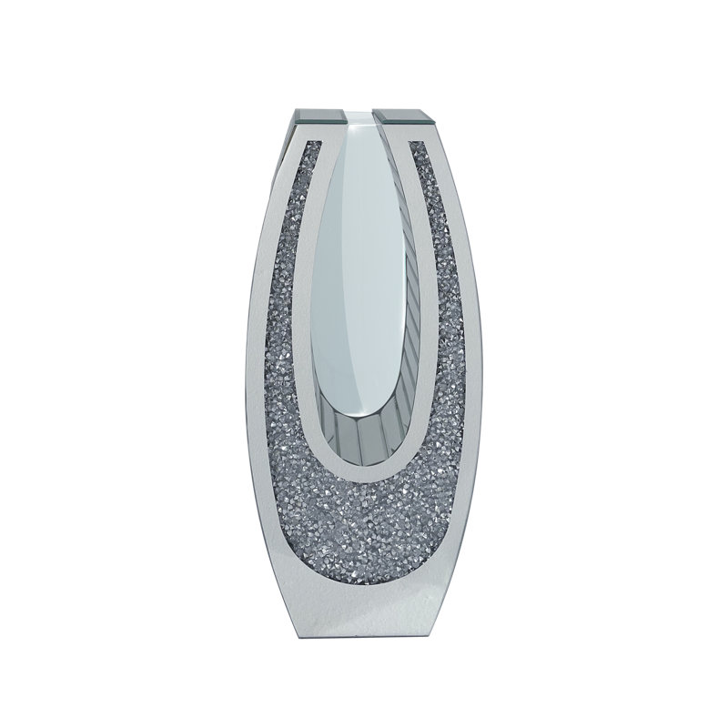 Tall U-shaped Mirror Floor Vase - Crushed Diamond Clear Tempered Glass, Modern Statement Decorative Vase For Living Room, Entryway, Hallway, Hotel