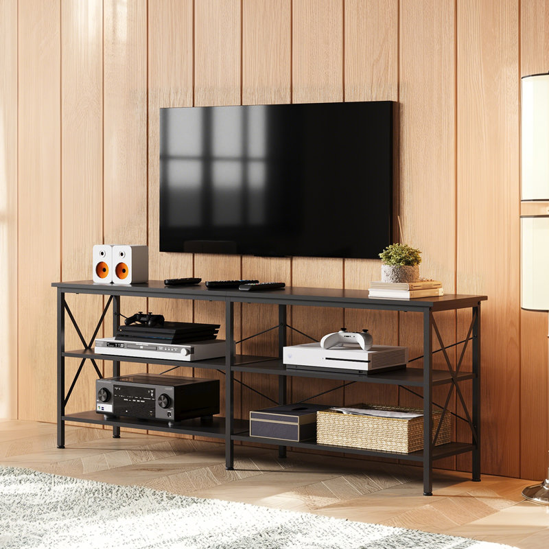 63" W TV Stand for 70 Inch TVs with 3-Tier Open Storage Shelves, Industrial Entertainment Center with Metal Frame, Modern Media Console for Living Room, Gaming Room