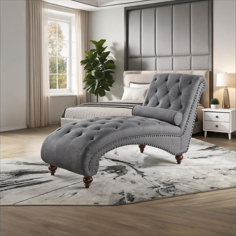 Cadre moderne en bois massif gris ardoise avec garniture cloutée capitonnée, Gris
