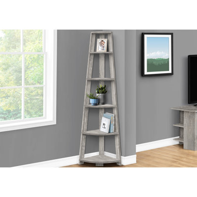 72" High 5 Corner Bookcase, Grey Laminate, Living Room Feature , Bedroom Storage Option