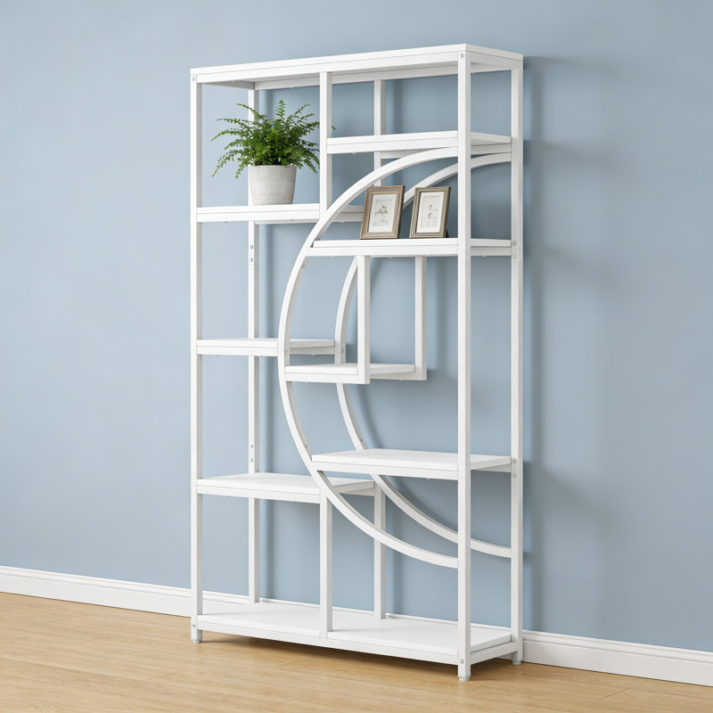 Bibliothèque en métal et en faux marbre, style moderne et luxueux convenant à divers décors, Blanc