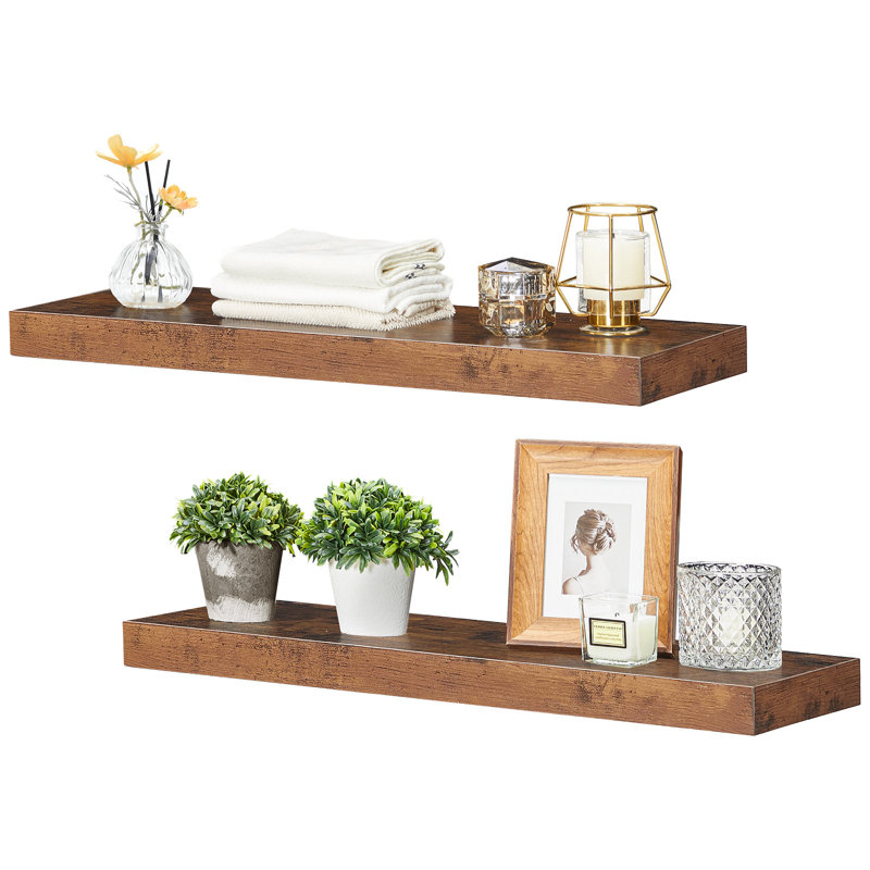 Kayleah 2 Piece Floating Shelf, 1.5" H x 23.6" W x 7.9" D, Rustic Brown