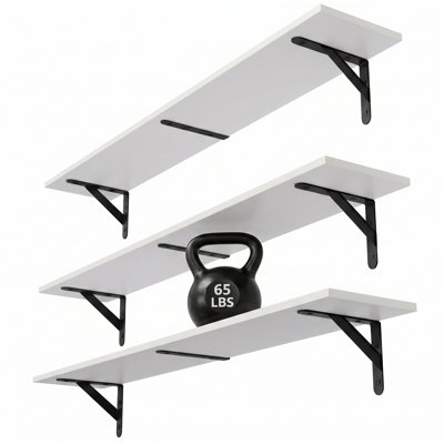 Floating Shelves for Wall 32″W x 8″D, Long Wall Mounted Shelves Set of 3, Wood Book Shelves Decor, Farmhouse Display Shelf for Bedroom, Living Room, Laundry Room, Kitchen, Bathroom, White