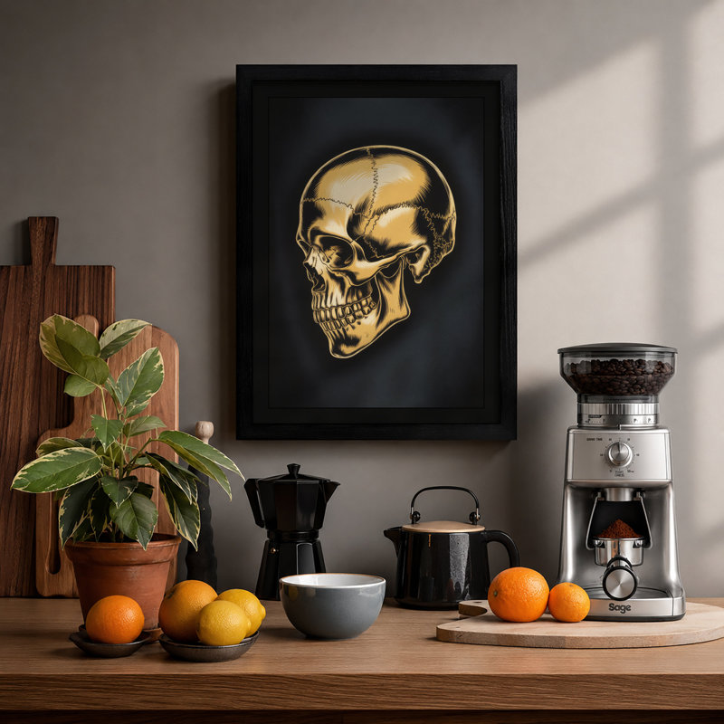Gilded Skull Industrial - Framed Print, A3 - 42.0 x 29.7 cm, Black