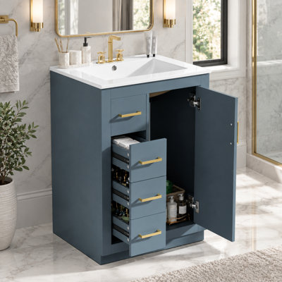 Meuble-lavabo de 61 cm (24 pouces) avec lavabo en céramique intégré et tiroirs de rangement