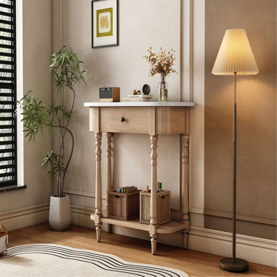 Console étroite avec coin incurvé, table de hall d'entrée rétro avec tiroir supérieur et tablette ouverte, tables de console avec canapé pour le hall d'entrée, le couloir et le salon