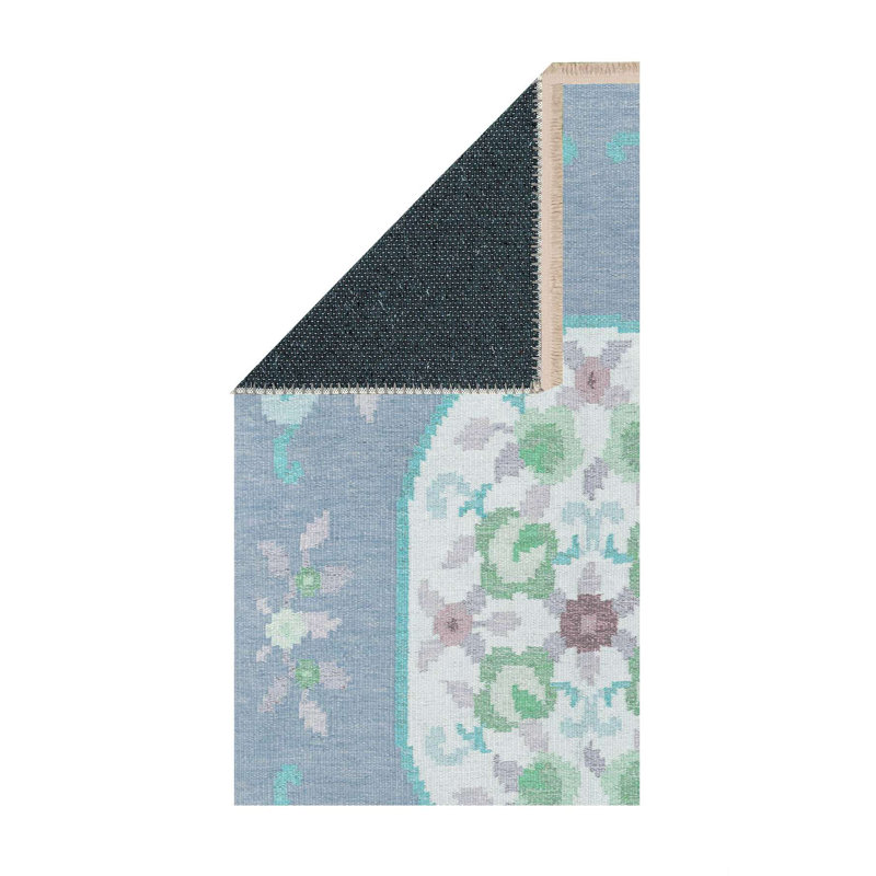 Tapis ovale bleu clair à motif floral en médaillon Chintz, Bleu clair