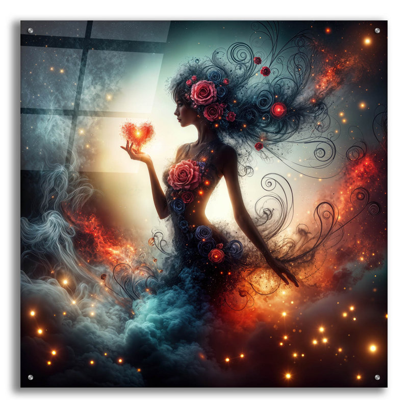  «Love and Roses 3» par Rey Klimt, art mural en verre acrylique, 36 po x 36 po