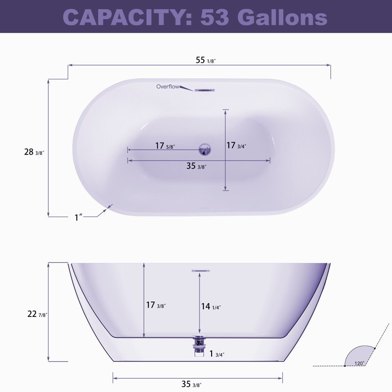 55.12'' x 28.37'' Soaking Acrylic Bathtub