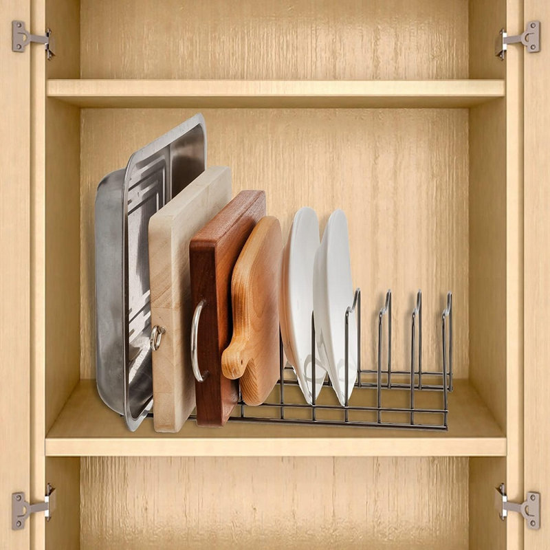 Support de rangement pour couvercle de casserole en acier inoxydable, support de rangement de cuisine pour couvercles de casseroles, planches à découper, plats de cuisson, plateaux de service et contenants alimentaires, nickel satiné, ensemble de 2