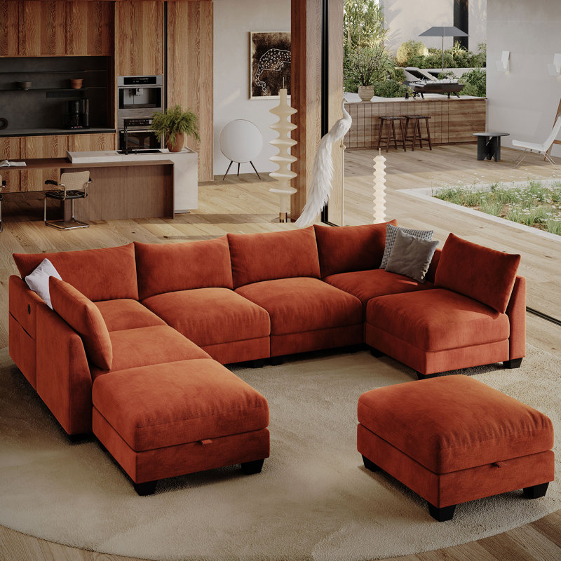 124 '' U-shaped Sectional Sofa, 8-Seater Modular Couch, Comfy Living Room Cushion Cloud Couch with Ottoman, 2