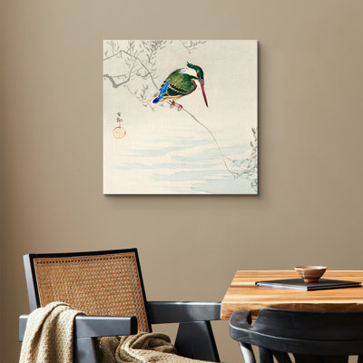 Art martin-pêcheur sur une branche, images d'oiseaux sauvages, impression sur toile encadrée