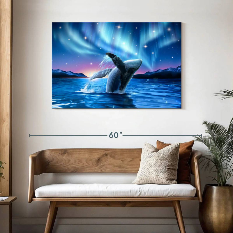 Baleine Brampt et les lumières du Polaris, H 30 po x l 45 po