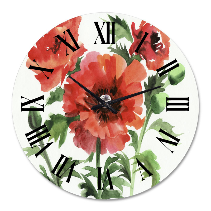 Vintage Red Poppies II - horloge murale traditionnelle, Surdimensionné