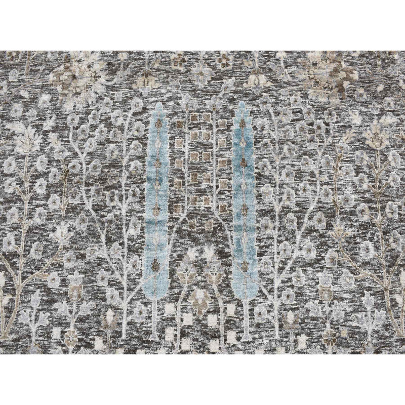11'9"x11'9" Stone Cypress Tree Silk with Wool Hand Knotted Round Rug 83E2A1327D6F49F1A5634AE357E3EEA1