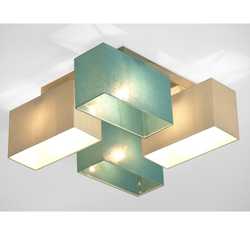 Seaton Semi Flush Mount, Turquoise/Cream transparent, Dark brown
