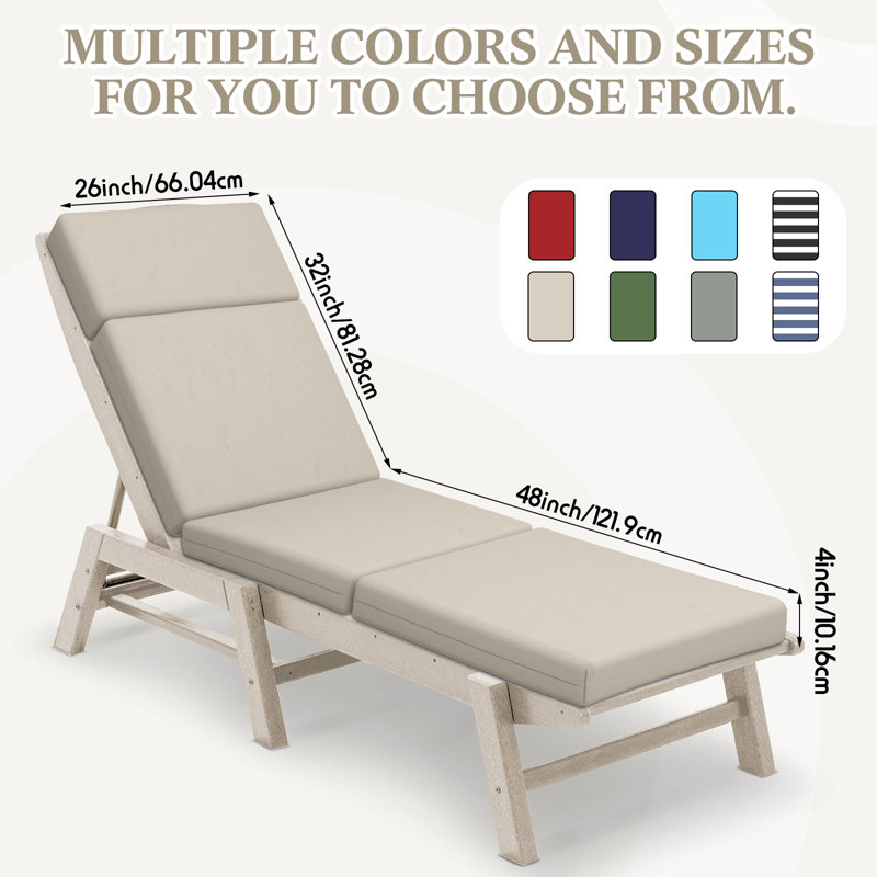 4In Chaise Lounge Cushions Outdoor, Beige, 48" W x 26" D