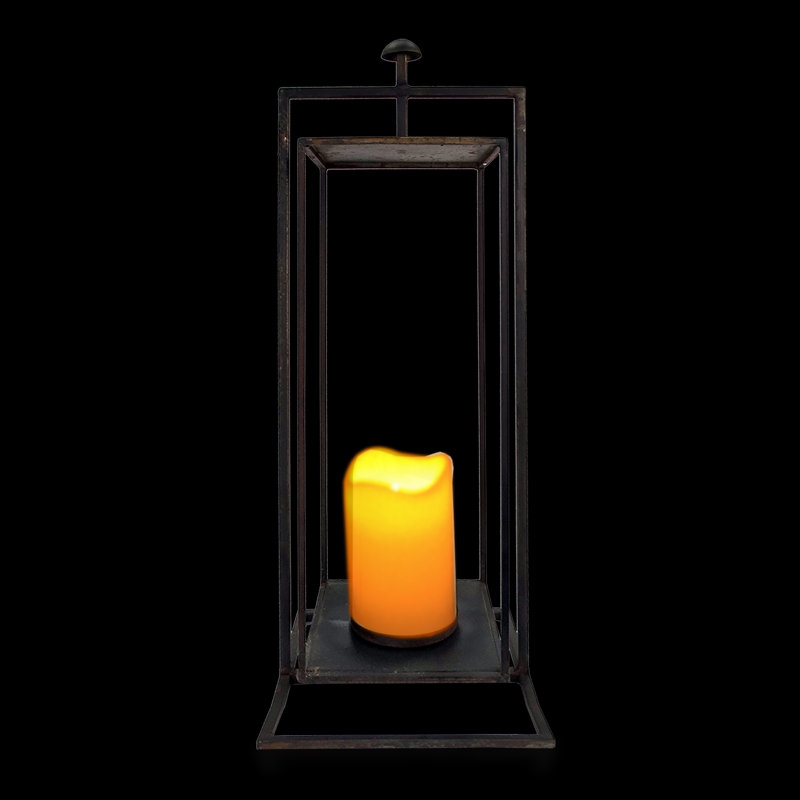 25" Tall Black Steel Rectangular Candle Lantern for Outdoor Use