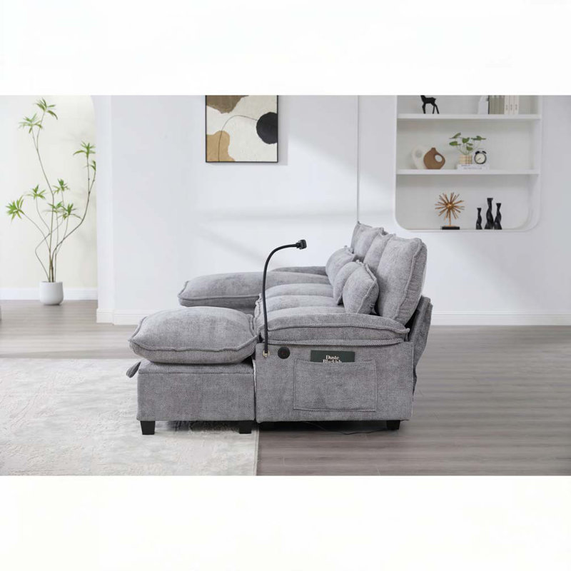 Chenille Fabric 106" U Shape Sectional Sofa, Light Gray Chenille