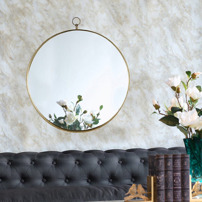 Gold Round Mirror, Circle Mirror with Frame, Iron