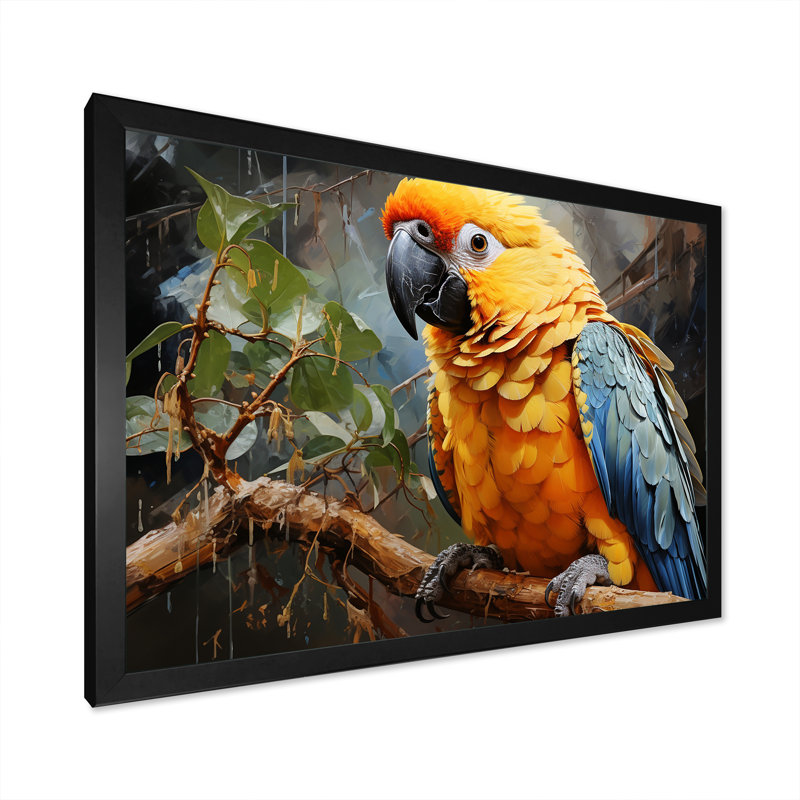 Perroquet harmonie tropicale I, H 34 po x l 44 po x P 1,5 po, Cadre photo noir simple