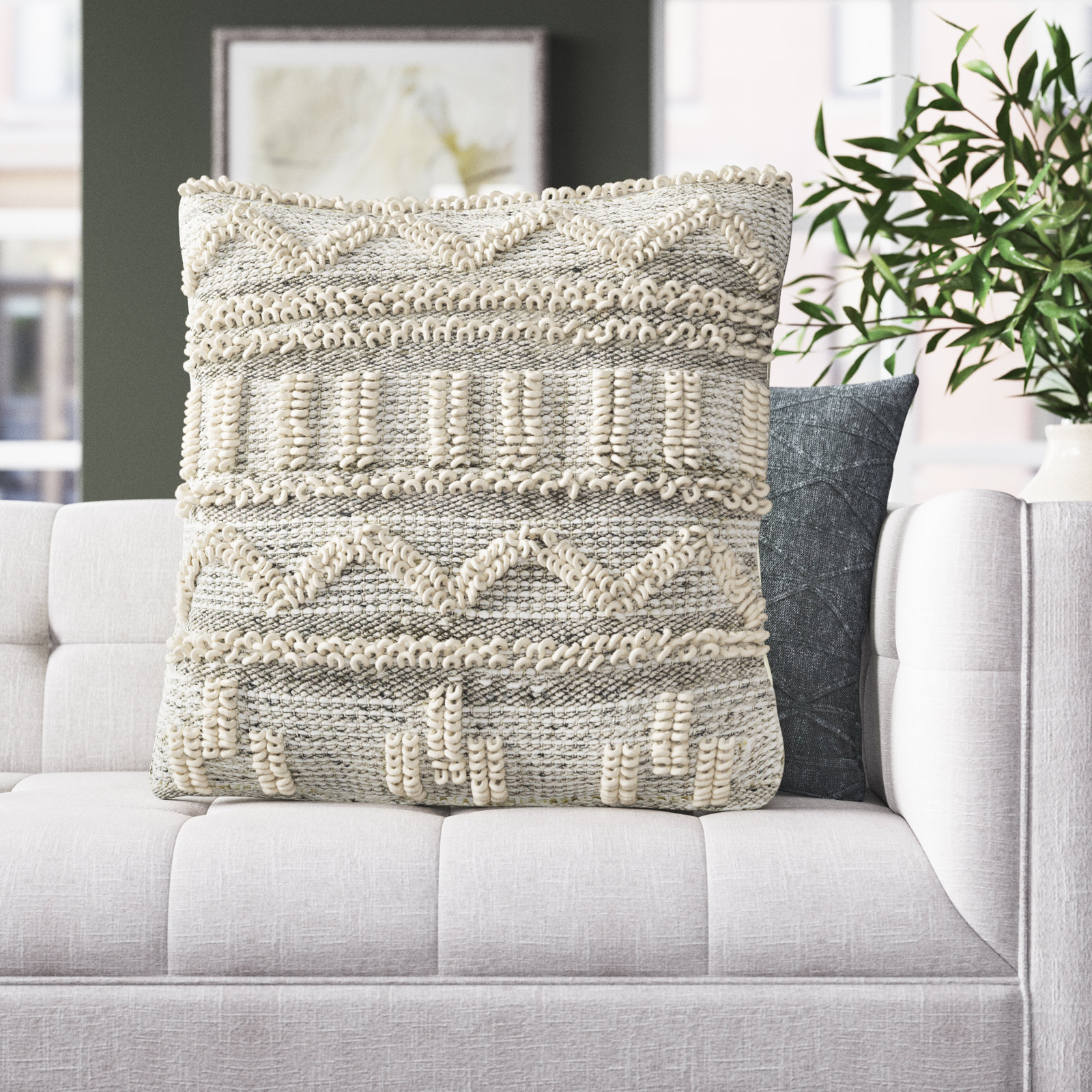 Reni Geometric Wool Throw Pillow, 18"H x 18"W, Down
