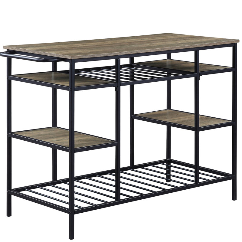 Rectangular Kitchen Island In Black And Oak With Construction Modern Rustic & Open Compartments