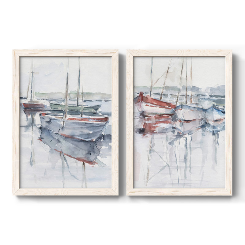 Watercolor Harbor Study I - Toile encadrée de qualité supérieure - prête à être accrochée