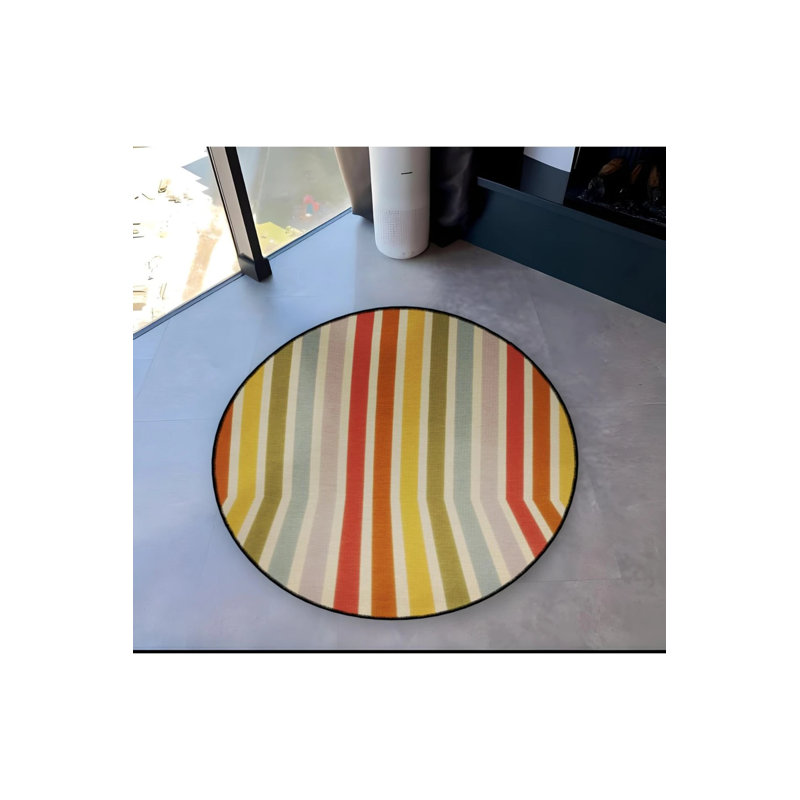 Multicolored Striped Patterned Round Woven Base Modern Decorative Carpet, Round 4'