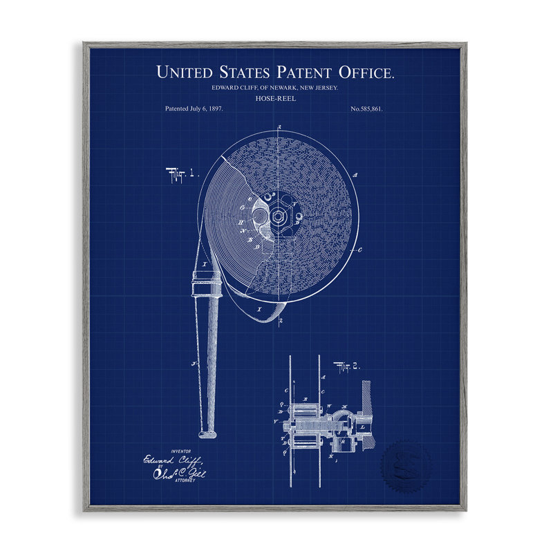 «Hose Reel Blueprint», art de la giclée encadrée par Karl Hronek, Estampe numérique Farmhouse, H 14 po x l 11 po