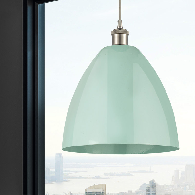 Luminaire suspendu conique 1 lumière, H 14,75 po x l 12 po x P 12 po, Vert clair, Nickel satiné brossé